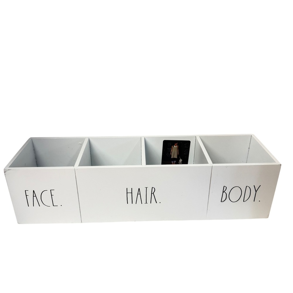 Rae Dunn Vanity Organizer Wood White Face Hair Body 4 Compartment